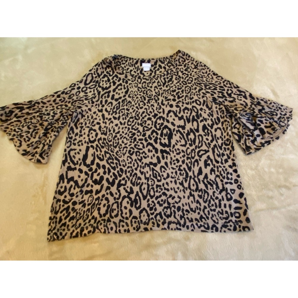 Chico's Shirt Pullover Top 3 XL Blouse Animal Jacquard Comfy Stretch Leopard s50